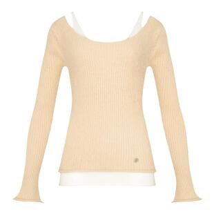 Kroche 奶油色调 绒绒貂绒假两件过冬打底 圆领针织修身内搭