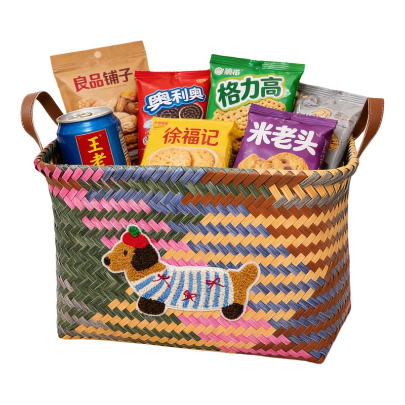 腊肠狗编织收纳篮伴手礼礼物储物篮零食桌面化妆品仿藤编织收纳筐