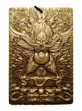 思沛新款全铜殊胜大鹏金翅鸟精刻浮雕唐卡供养六字真言手工艺术品