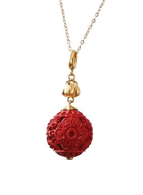 雕花朱砂925纯银吊坠项坠