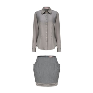 le palais vintage原创 办公室海妖风 性感绸缎衬衫 包臀短裙套装