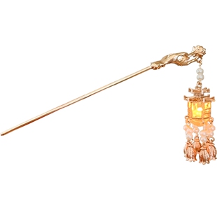 会发光的灯笼发簪中国风元宵发饰新中式宫灯簪子汉服步摇头饰流苏