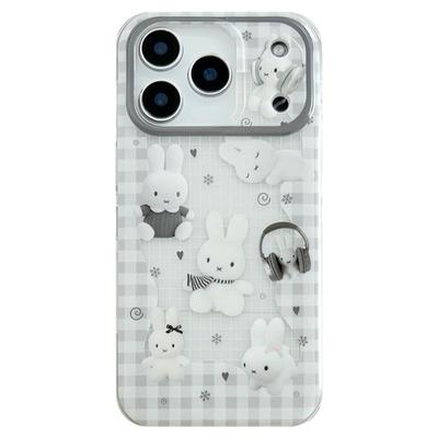 秋冬格纹耳机米菲兔苹果手机壳女