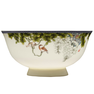 景德镇陶瓷高脚防烫米饭碗10个装家用骨瓷高脚碗高档复古乔迁碗具