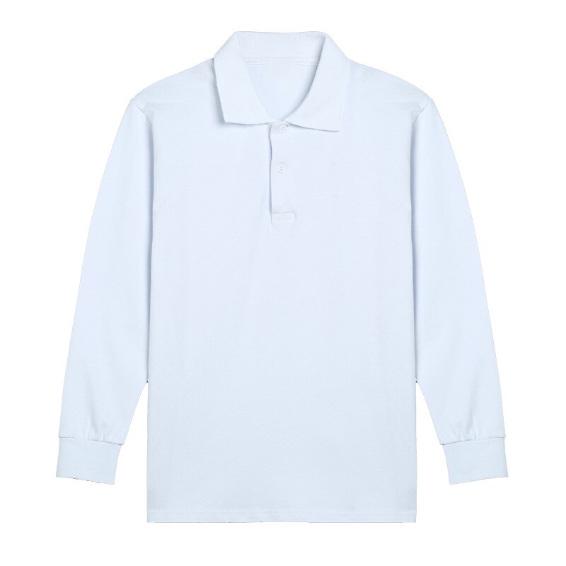 男女童学生纯棉白色有领T恤校服