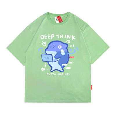 悦游 deep think深度思考鲨鱼2025夏日系原创潮落肩短袖T恤男宽松