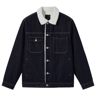 热风男士厚外套仿羊羔绒牛仔外套2025年冬季新款厚款翻领棉服夹克