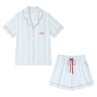 BE纯棉睡衣女夏季短袖短裤带胸垫家居服夏2026新款女款可外穿夏天