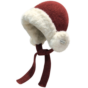 圣诞新年红毛绒帽子女冬季加绒加厚保暖包头帽东北骑车防寒雷锋帽
