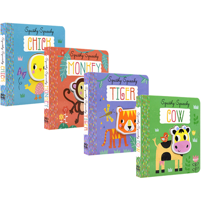 Squishy Squeaky Animal Collection 动物纸板书4册套装 3岁+ 幼儿英语启蒙绘本 亲子读物 儿童学单词 英文原版进口图书