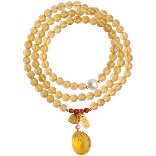心斋堂【炉烟】天然巴西净体黄水晶手串多圈蜜蜡钱袋子吊坠项链女