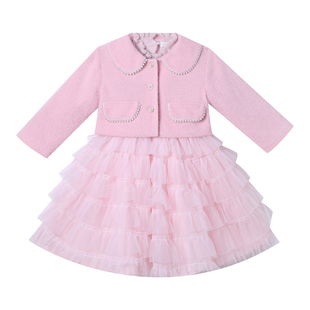 女童小香风连衣裙秋冬2025新款儿童外套女孩蓬蓬纱公主裙子两件套