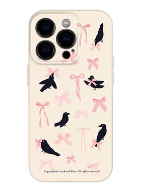 乌鸦和蝴蝶结 适用iPhone17苹果16promax手机壳保护套外壳小米15独特巨好看的14创意ins风艺术感13小众超好看