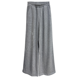 糯米棕色阔腿裤女秋冬加绒加厚美拉德梨形报恩裤针织休闲加长拖地