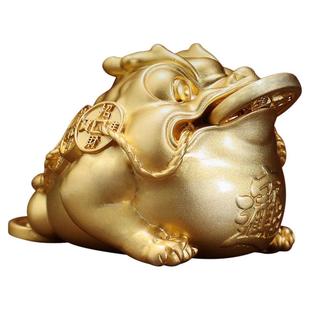 京铜三足金蟾摆件含币小纯铜手把件炒股招财茶宠实心铜精品车载