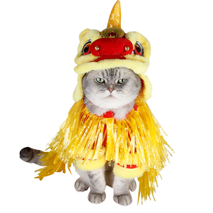 网红猫咪狗狗衣服过年搞怪狮子宠物保暖新年秋冬舞狮服喜庆拜年装