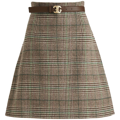 OBEG欧碧倩毛呢格子半身裙女复古学院风a字短裙冬季10464085
