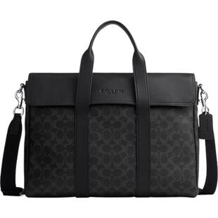 【新款】COACH/蔻驰奥莱男士黑色老花SULLIVAN公文包斜挎包商务