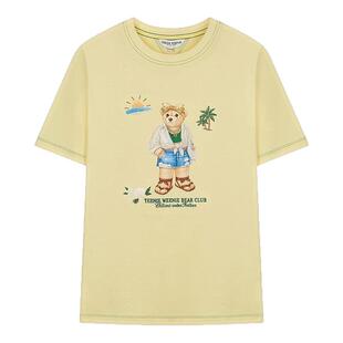 TeenieWeenie小熊女装白色T恤夏季独特漂亮鹅黄上衣意趣印花短袖