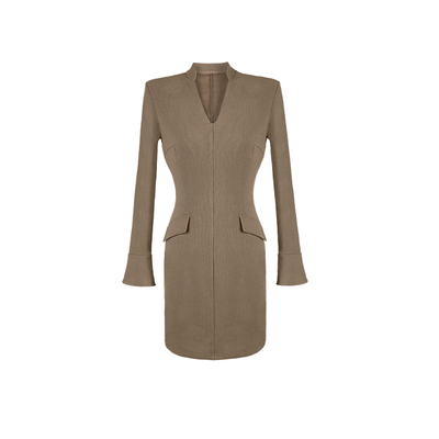 大婷婷 新款V领假口袋短裙设计感时髦显瘦秋冬女装连衣裙DT1710