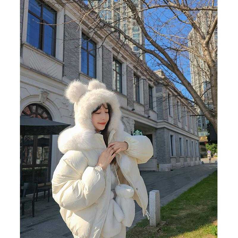 狐狸大毛领白鸭绒短款羽绒服女2024冬季时尚加厚小个子保暖外套潮