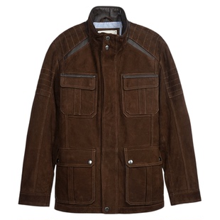 MCS男装源自万宝路秋季美式休闲复古做旧立领四袋羊皮革真皮皮衣