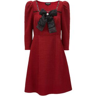 Vero Moda奥莱连衣裙子秋冬清仓优雅甜美小香风方领七分袖女百搭