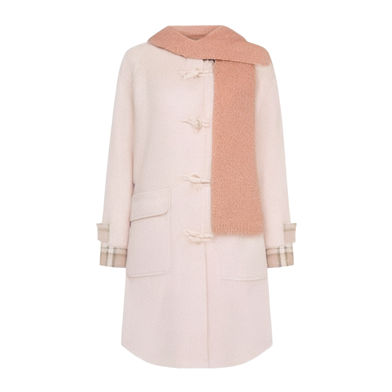 SunsetPark日落公园 粉色格纹拼接牛角扣大衣春季呢大衣女装外套
