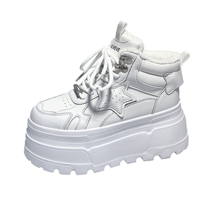 厚底高帮小白鞋女2025秋冬新款潮流休闲加绒东北大棉鞋内增高板鞋