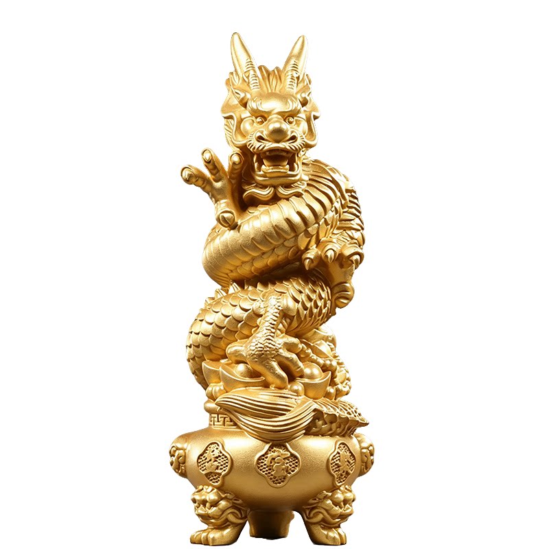 新中式木雕盘龙生肖龙摆件送礼