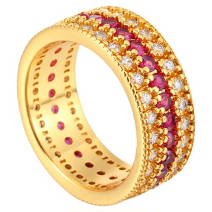 SUKEEW/酥可 新中式古法轻奢点钻镶嵌红石老铺同款戒指金色新款女