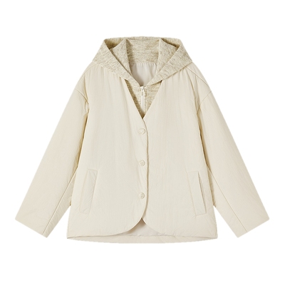 【假两件】飞鸟和新酒2025冬季新款小个子带帽白色羊毛棉衣外套女