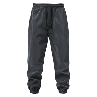 ins超火裤子男宽松直筒炫彩反光镭射潮流港风工装裤抽绳束脚大码