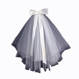 IU同款白色蝴蝶结头纱发夹女新娘求婚情人节520登记领证拍照头饰