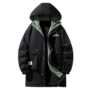 宸轩大码男中长款风衣加肥加大胖子宽松休闲连帽加绒简约流行外套