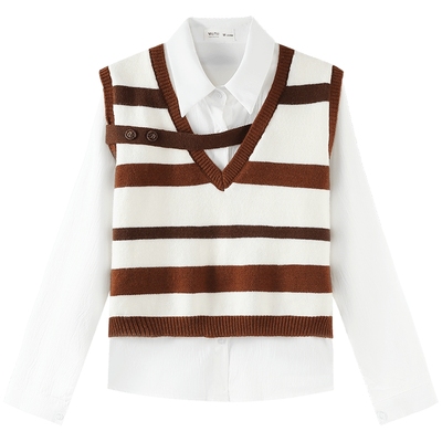 慕兔韩版两件套针织马甲衬衫