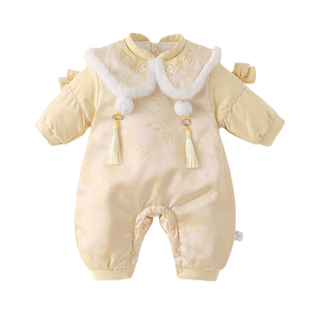 呱呱baby宝宝拜年服冬季新中式加绒加厚满月周岁婴儿外出连体衣服