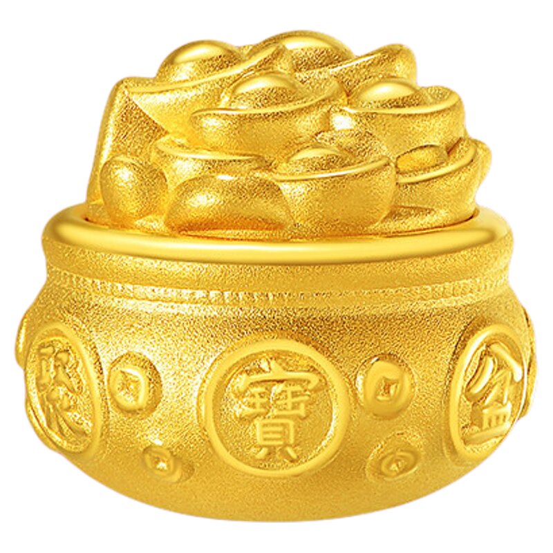 【七夕礼物】亚一黄金足金聚宝盆摆件3D立体饱满日进斗金攒金