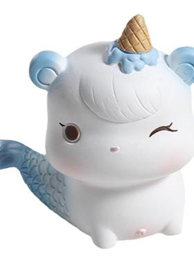 夏日清爽冰激凌蓝熊美人鱼摆件创意树脂工艺品可爱桌面汽车装饰品