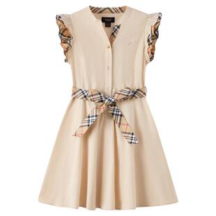 eland kids衣恋童装女童连衣裙夏季拼接格纹裙子复古英伦风无袖裙