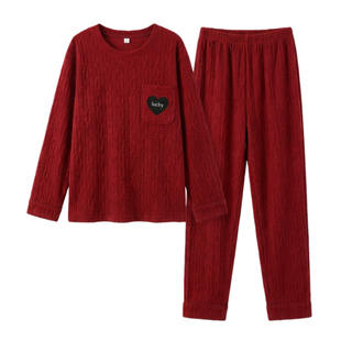 男童睡衣秋冬季珊瑚绒中大童男孩本命年红色喜庆薄款海岛绒家居服