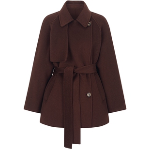 【羊绒】安可拉红色毛呢外套双面呢子大衣中长款kbne秋冬新款女装