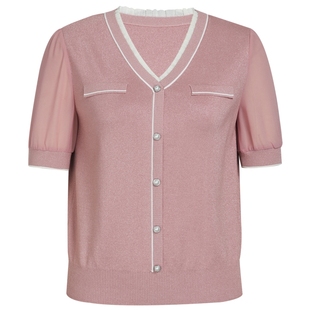 【精简通勤】 NAERSI娜尔思气质V领五分袖针织衫夏季时尚粉红上衣