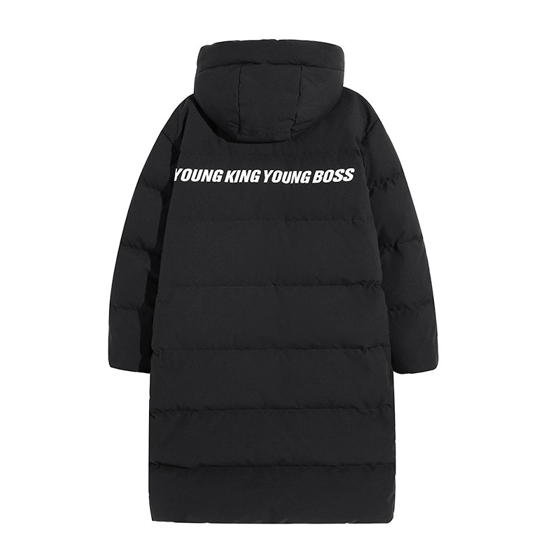 YKYB长款拼接连帽羽绒服