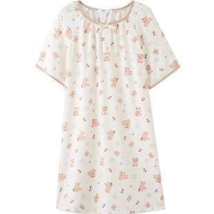三福女夏季捆边圆领睡裙 甜系清新宽松柔软连衣裙家居服517960