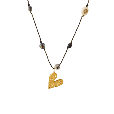 「新年礼物」秋冬波嘻风天然石项链金色爱心毛衣链松弛感延长链