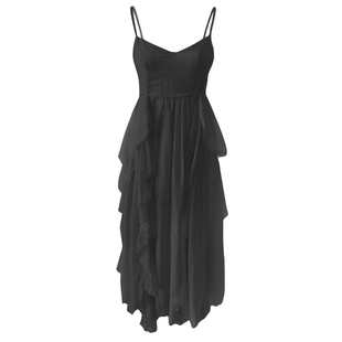 沙滩裙女黑色吊带裙仙女裙子三亚大理洱海旅游穿搭海边度假连衣裙