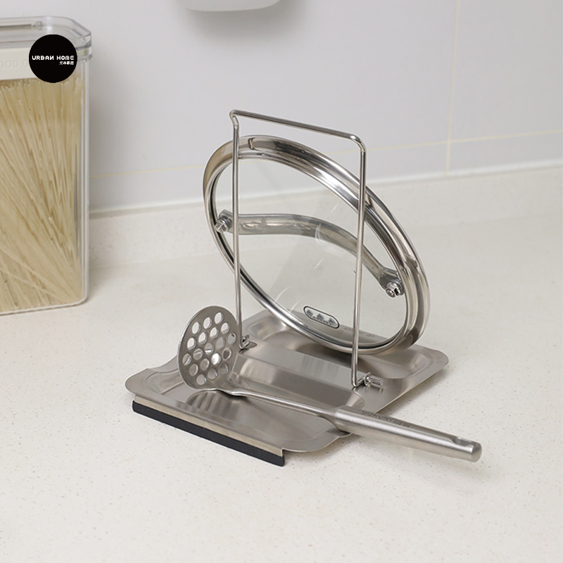 尤本家居不锈钢折叠锅盖架放置器厨房炒菜铲子置物架台面勺子托盘