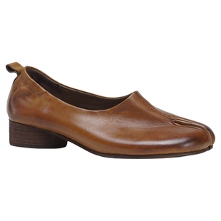 Ls' rommors水洗牛皮 复古tabi猪蹄分趾鞋女粗跟单鞋真皮底奶奶鞋