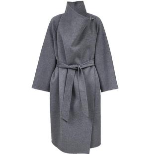 ONLY2025冬季新款垂坠荡领含绵羊毛双面呢外套中长款毛呢大衣女